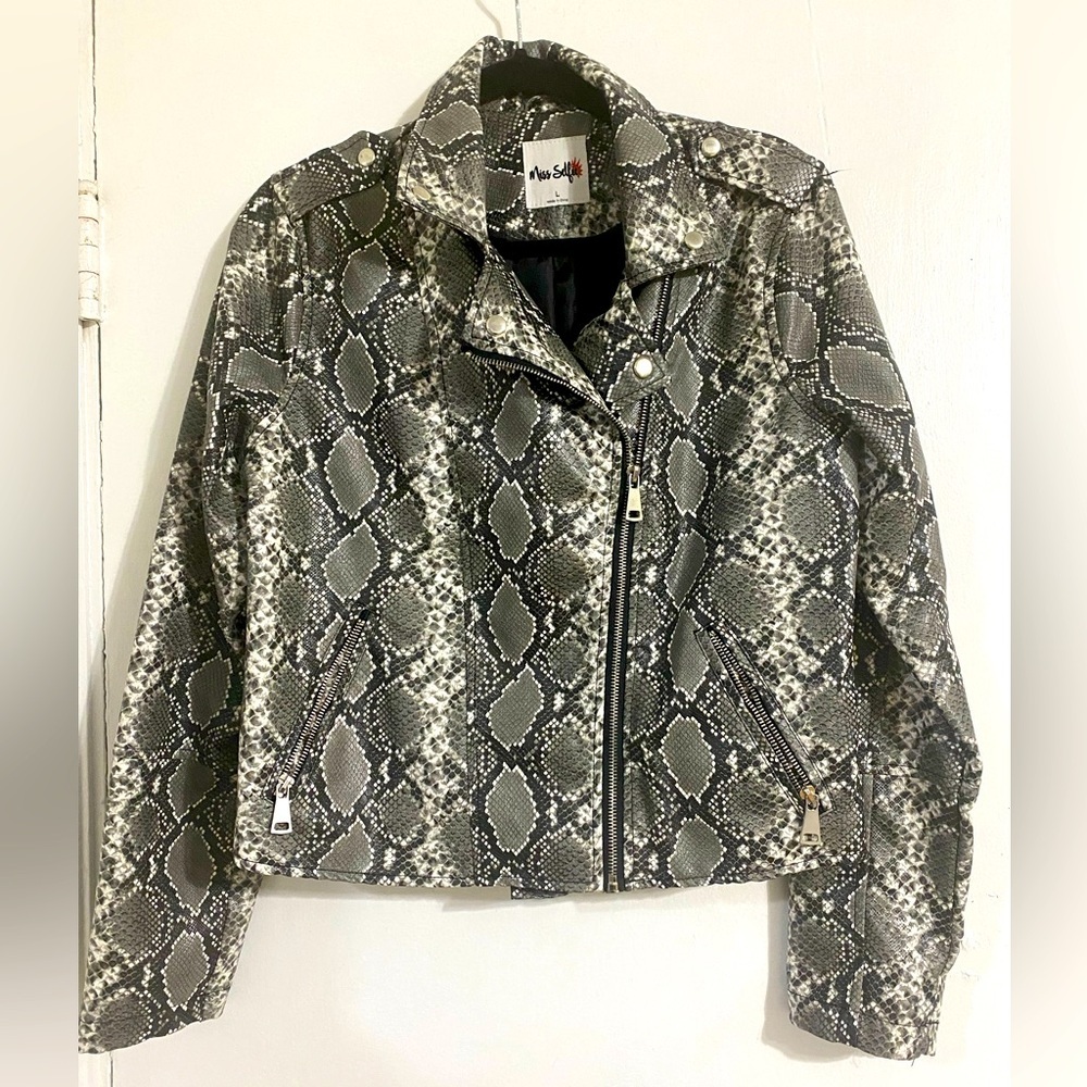 Snakeskin Faux Leather Jacket Large